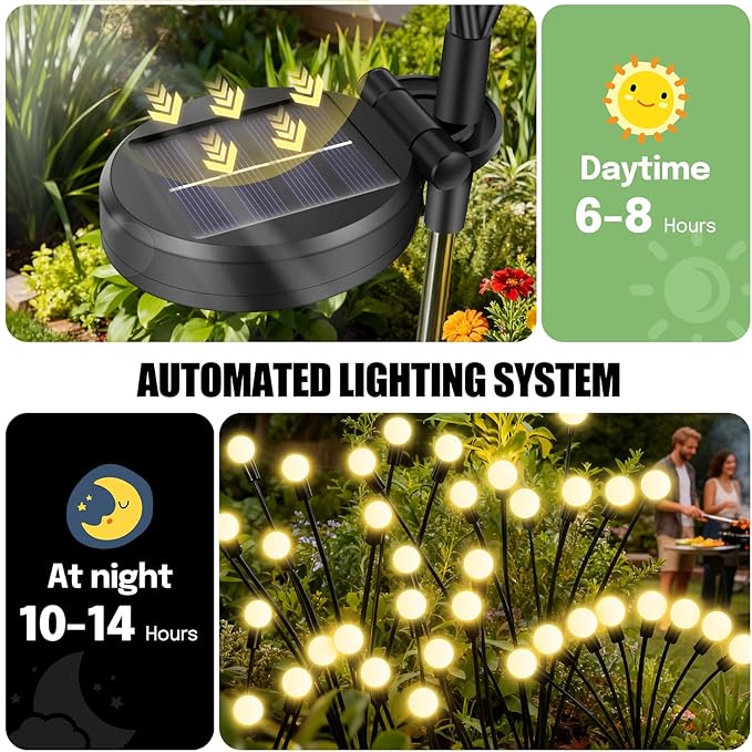Solar Garden Lights, Solar Lights Outdoor, Firefly Light for Patio Decor,Yard Pathway Decoration, Warm White Lights(4 Pack-32 LEDs)
