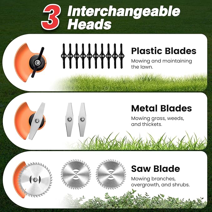ALSO GO Cordless Weed Wacker 24V, Electric Grass Trimmer with 2 * 4A Batteries & Charger, 3 in 1 Stringless Weed Trimmer, Battery Powered Weed Eater/Brush Cutter/Lawn Mover for Garden and Yard