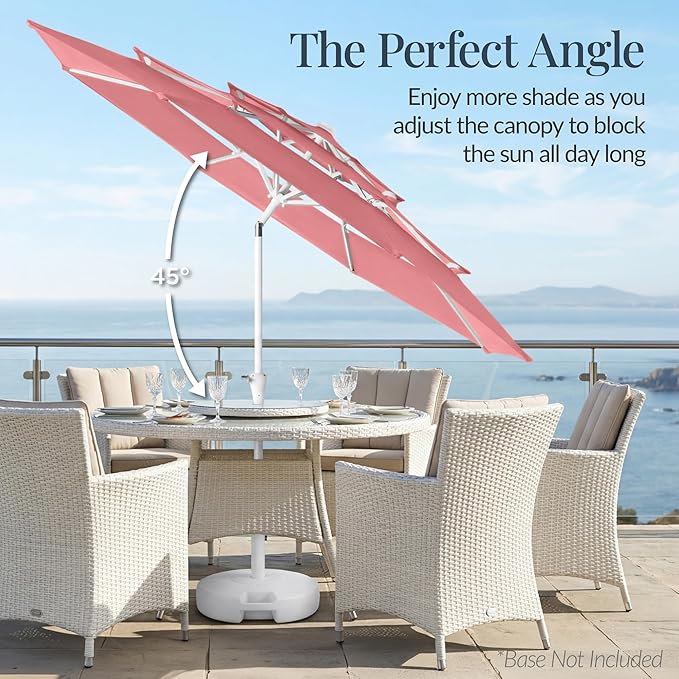 Best Choice Products 10ft 3-Tier Patio Umbrella White Pole, Outdoor Market Umbrella with Push Button Tilt and Crank Lift, Steel Pole Umbrella for Backyard Patio Pool Outdoor Shade