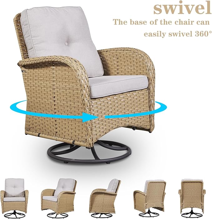 Belord Patio Furniture Swivel Glider PE Wicker Chairs, Outdoor Swivel Rocker Seating with Cushions for Porch Deck Balcony, Yellow/Beige