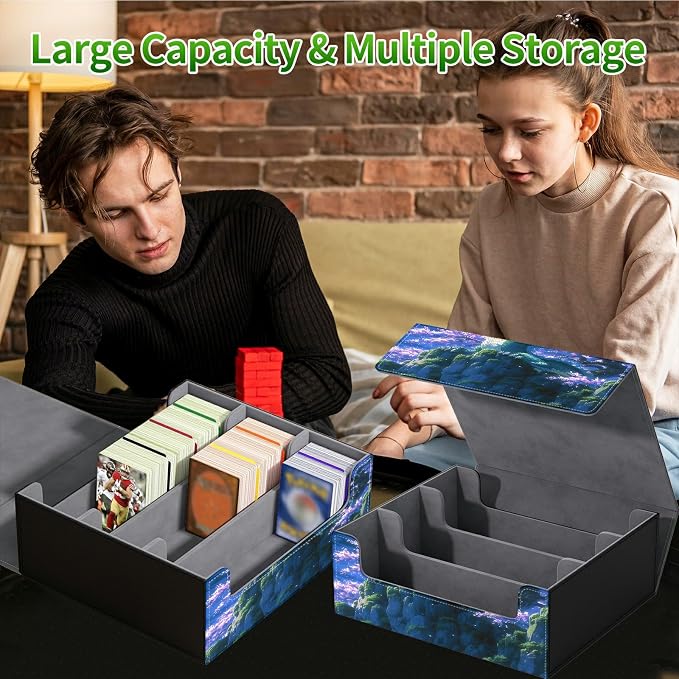 Large Card Deck Box for MTG, Fits 1200+ Sleeved Cards, PU Leather Storage Case with Strong Magnetic Closure, Multiple Colors for TCG CCG Baseball Card Collections, Purple Tree Dragon