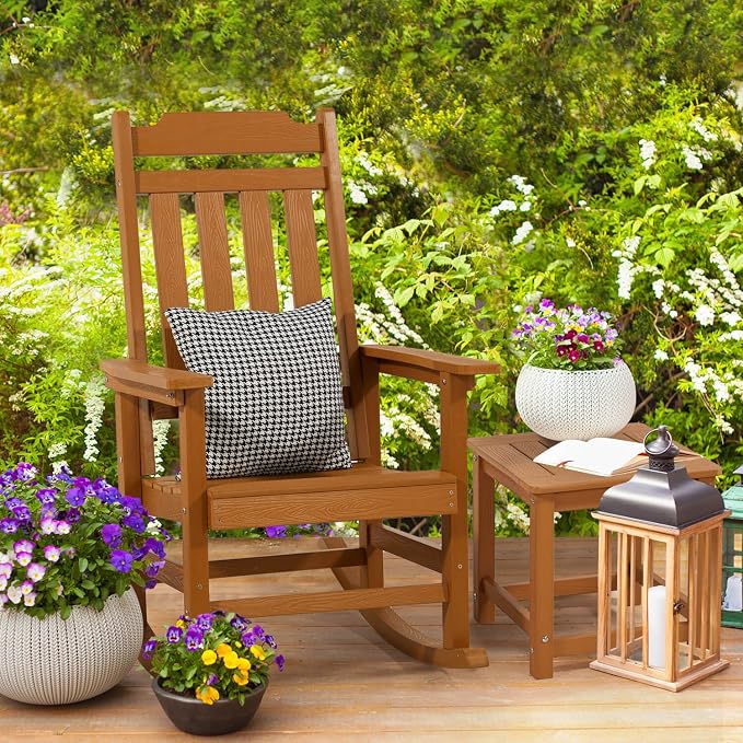 Outdoor Side Table, HIPS Plastic Composite Adirondack Patio Table, Weather Resistant End Tables for Outside, Indoor, Patio, Garden, Pool, Porch, Backyard, Lawn, Deck - Teak