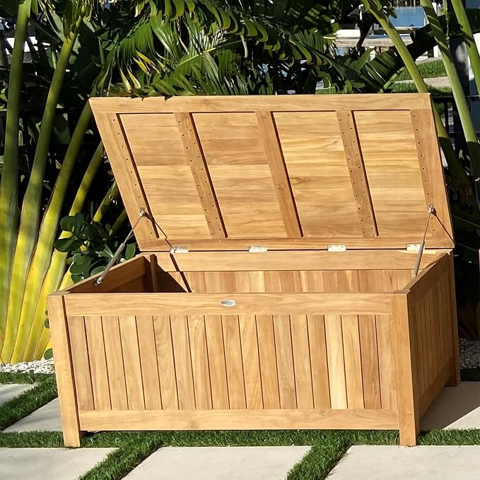 Royal Teak Collection Teak Storage Box with Ventilated Sides (STBXXL), Outdoor Storage Chest, Patio Box with Lid, Premium Kiln-Dried Solid Teak Wooden Chest, XXL Size