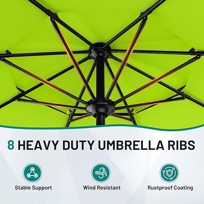 AreShark 12ft 2-Tier Patio Umbrella with Valance - Outdoor Umbrella Waterproof UV Protection, Market Table Umbrella w/ 8 Sturdy Ribs&Crank for Pool, Backyard, Garden(Apple Green)