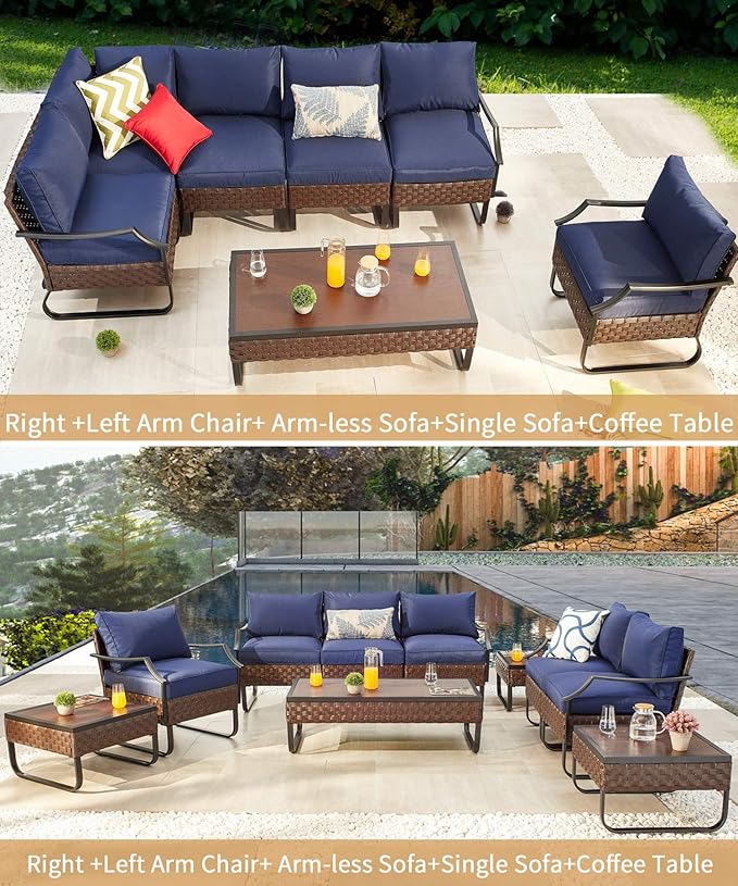 PatioFestival 7 Pieces Patio Furniture Sets with 8.7" Thick Cushion Outdoor Sectional Sofa Set,Patio Conversation Set with All Weather Frame