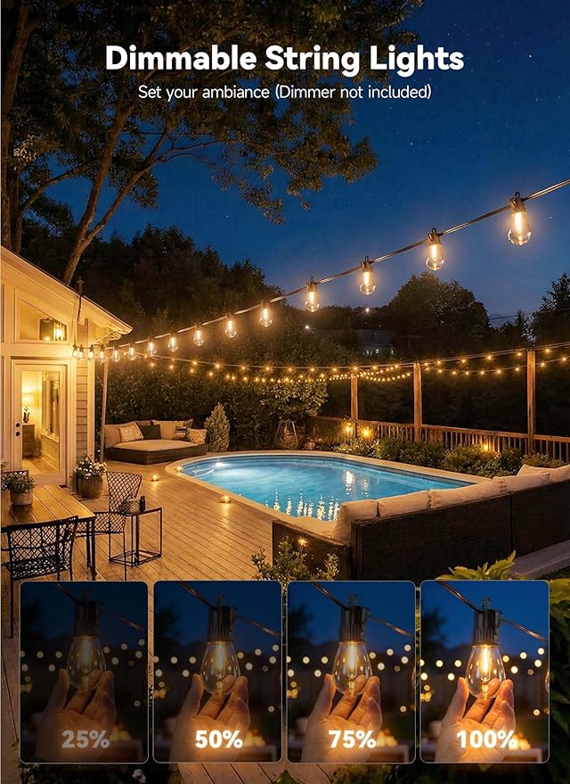 Minetom 203FT Outdoor String LED Patio Lights Waterproof,Shatterproof S14 Vintage Edison Bulbs,Commercial Grade Outside Hanging Lights Waterproof for Porch Deck Garden Backyard Balcony Cafe Bistro