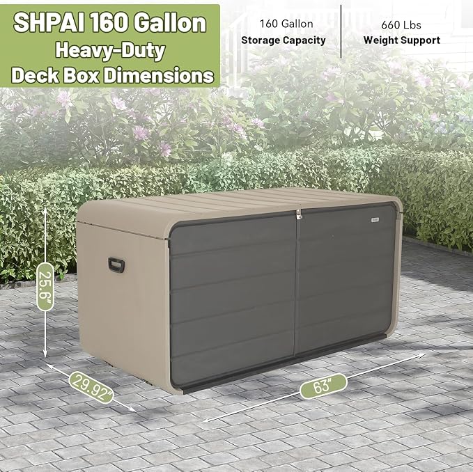 Resin Deck Box 160 Gallons: Large Outdoor Storage Container for Patio Furniture & Tools - Heavy-Duty Waterproof Lockable Storage Chest for Balcony Garden & Apartment Organization