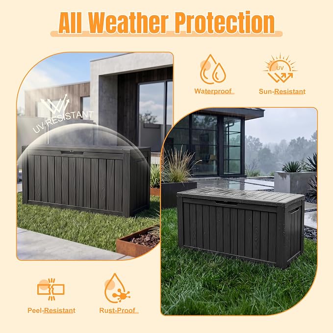 Outdoor Storage Box,140 Gallon Resin Deck Box,Waterproof & UV Resistant Lockable Package Delivery Bin,Toy Cabinet for Indoor & Outdoor