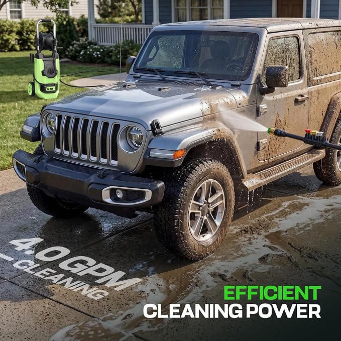 2026 New Pressure Washer 5000 PSI with 3 Levels Adjustable Pressure Gun, Portable Pull-Handle, 4 Nozzles and Foam Cannon, Heavy Duty Power Washer for Home/Car/Fence/Garden, Green