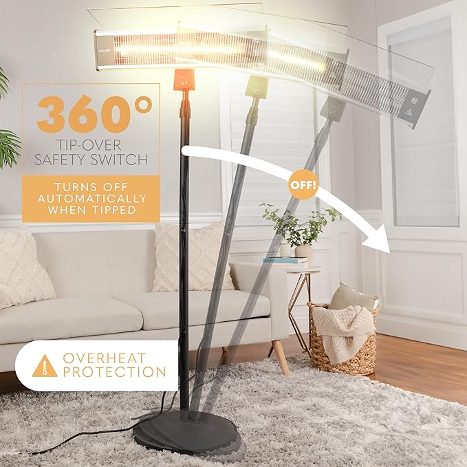 SereneLife Infrared Patio Heater, Electric Patio Heater for Indoor/Outdoor Use, Portable Stand Heater with Remote Control, 1500 W, for Restaurant, Patio, Backyard, Garage, Decks (Off Black)