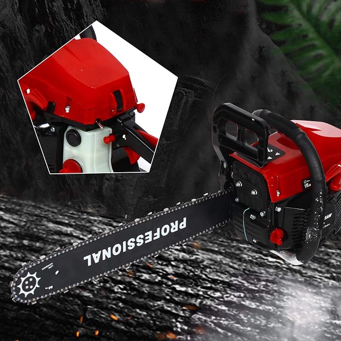 58cc Gas Chainsaw, 20" Bar Gasoline Powered Chain, 2 Stroke Gasoline Chain Saw for Wood Cutting Tree Twigs Branches Bushes, Portable Handheld Electric-Chain-Saws