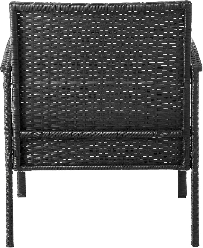 Manhattan Comfort Noli 3-Piece Patio Conversation Set, Outdoor Furniture Made of Steel Rattan | Includes 2 Modern Armchairs, Tempered Glass End Table, Removable Waterproof Cushions, Cream