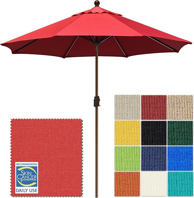 EliteShade USA 10-Year-Non-Fading 10Ft Market Patio Umbrella, UPF 50+ UV Protection Performance Sun Umbrella, Heavy Duty Commercial Grade Outdoor Table Umbrella with Crank & Tilt, Windproof Vented Top for Garden, Pool, Deck and Outdoor Playsets, Logo Red