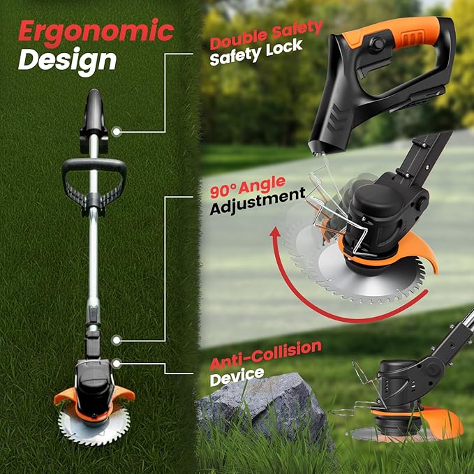 ALSO GO Cordless Weed Wacker 24V, Electric Grass Trimmer with 2 * 4A Batteries & Charger, 3 in 1 Stringless Weed Trimmer, Battery Powered Weed Eater/Brush Cutter/Lawn Mover for Garden and Yard