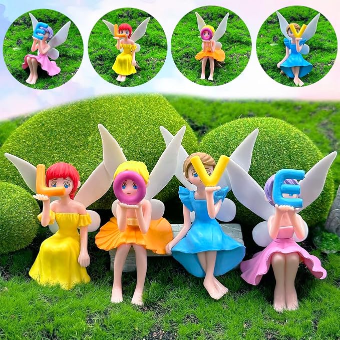 Suartus Miniature Fairy Figurines - 4Pcs Small Fairies Ornaments Resin Mini Fairy Figurines Tiny Elf for DIY Fairy Garden Flower Pot Bonsai Micro Landscapes Craft Decoration Accessories (Love)
