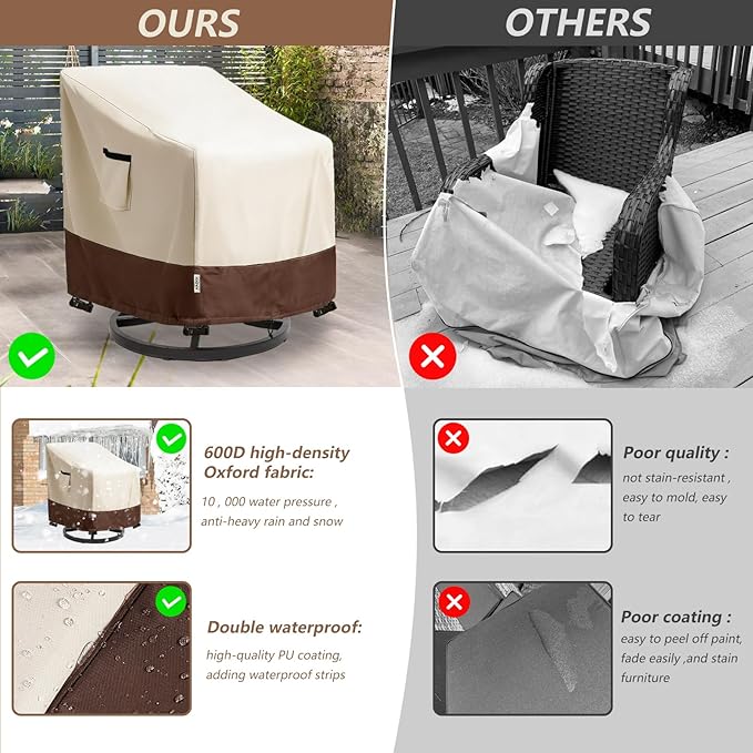 Patio Chair Covers for Outdoor Furniture Waterproof 4 Pack, Heavy Duty Waterproof Outdoor Swivel Chair Cover (30"W x34"D x36"H - Beige)