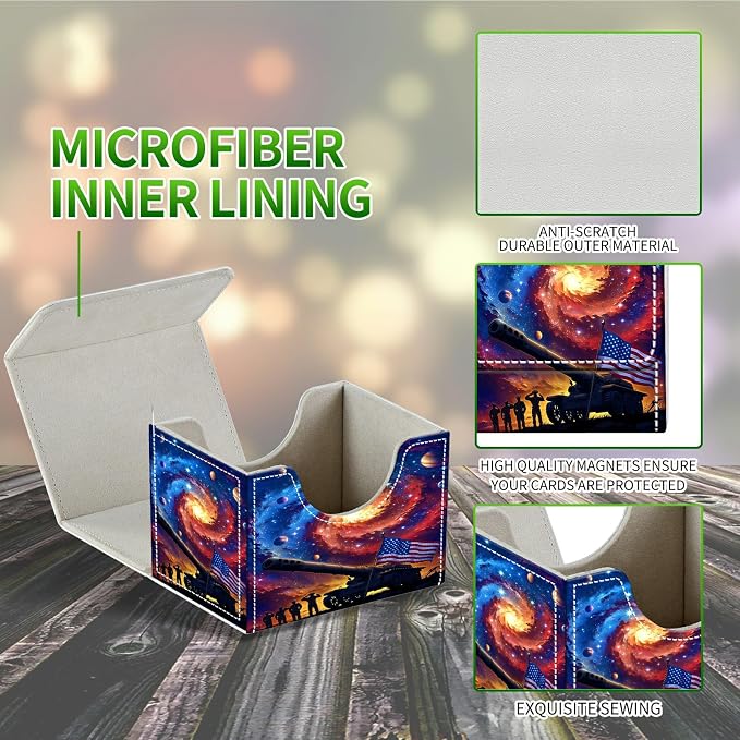 Card Deck Box for MTG, Cards Storage Box Fits 120+ Sleeved, Leather Small Size Strong Magnetic Closing Card Case for Board Games Magic TCG CCG Baseball Collection, Starry Sky Flag