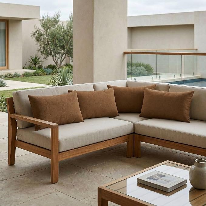 RSH DECOR: Designer Select Outdura Lumbar Throw Pillows Set of 4 | 20" x 12" | Water and Fade-Resistant Performance Fabric | Indoor Outdoor Accent Pillows | Made in USA (Canvas Sepia)
