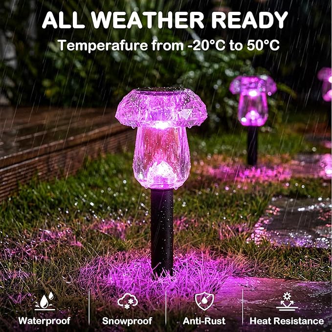 Solar Pathway Lights Outdoor 8 Pack Gifts for Mom Mushroom Garden Lights Waterproof Solar Powered Yard Lighting for Landscape, Driveway, Path, Walkway, Patio, Outside Garden, Pink Purple