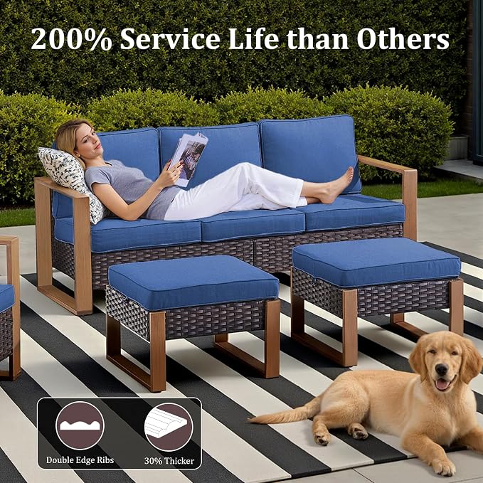8-Piece Outdoor Patio Furniture Set with 4 Swivel Chairs, All-Weather Wicker Sofa Set for Garden, Yard, Porch and Poolside Seating Blue