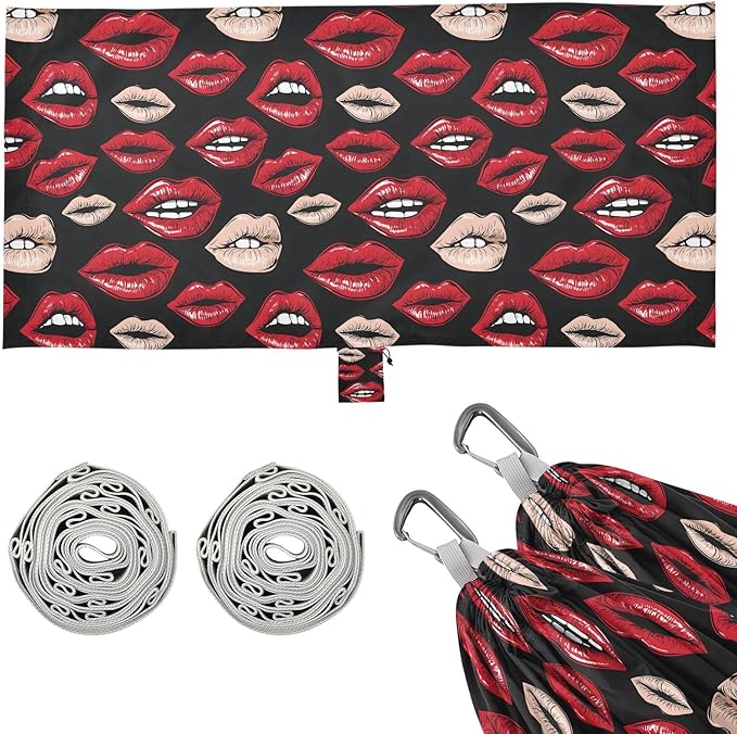 Camping Hammock Outdoor Hammocks for Outside Red Lips 1 Beach Trees Portable Lightweight with Pockets Tree Straps Indoor