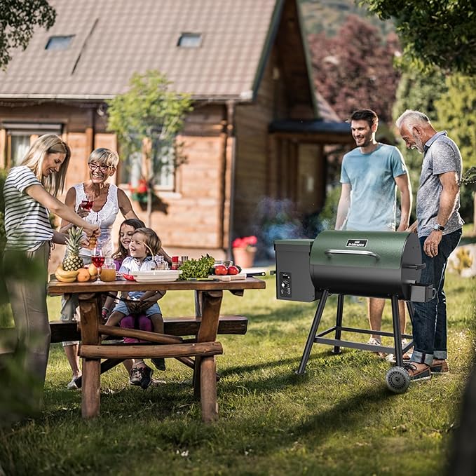 DAMNISS Wood Pellet Grill & Smoker 8-in-1 Pellet Grill with Automatic Temperature Control, & Rain Cover 456 Sq in Area for Backyard Camping Outdoor