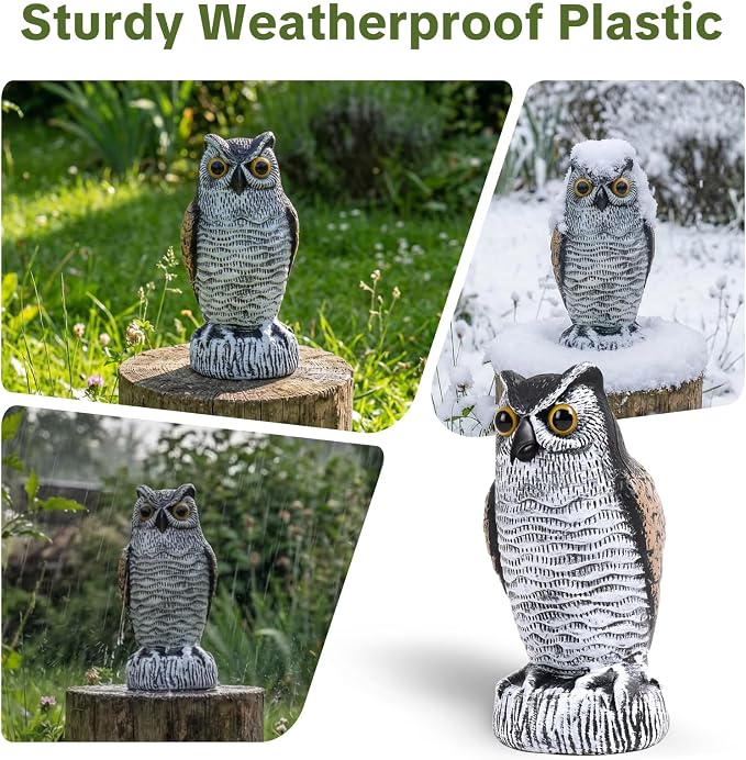 OFFO 2 Pack Fake Owl, Owl Statue for Garden and Yard Decoration, Weatherproof Plastic Outdoor Owl Decor for Porch Pool Patio Yard, 10-Inch Height, Round + Short Ear Owl
