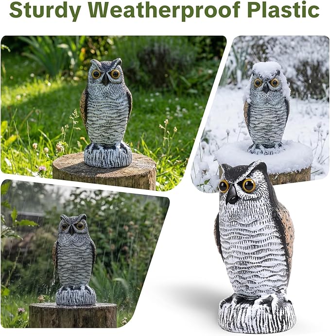 OFFO 3 Pack Fake Owl, Owl Statue for Garden and Yard Decoration, Weatherproof Plastic Outdoor Owl Decor for Porch Pool Patio Yard, 10-Inch Height, Round + Long + Short Ear Owl