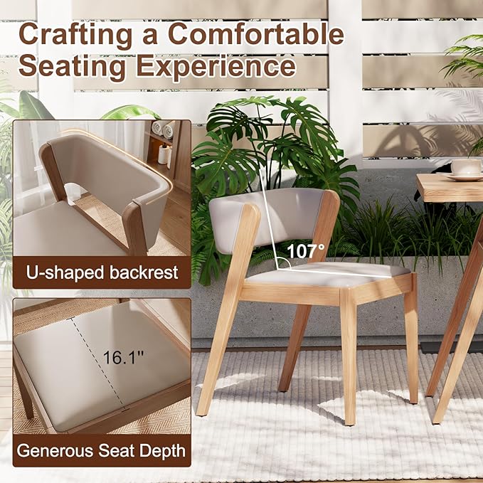 Solid wood Bistro dining table set 3 pcs Outdoor Patio Dining table Set of 2 with upholstered chairs Stackable Chair and Table Design Patio Conversation Set for Lawn,Deck,Backyard,Natural wood color