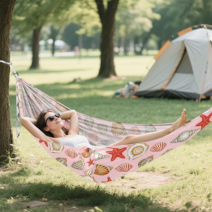 Camping Hammock Outdoor Hammocks for Outside Conch Starfish Beach Trees Portable Lightweight with Pockets Tree Straps Indoor