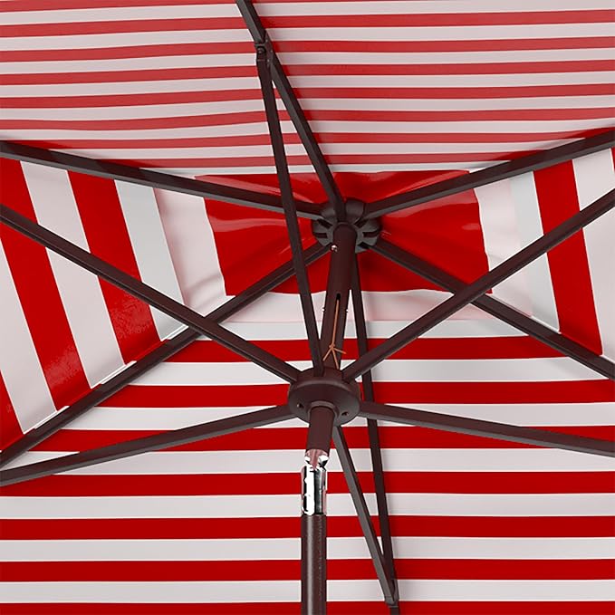 SAFAVIEH Outdoor Collection Athens Red 7 x 10 Ft Rectangular Auto Tilt Crank UV Protected Umbrella