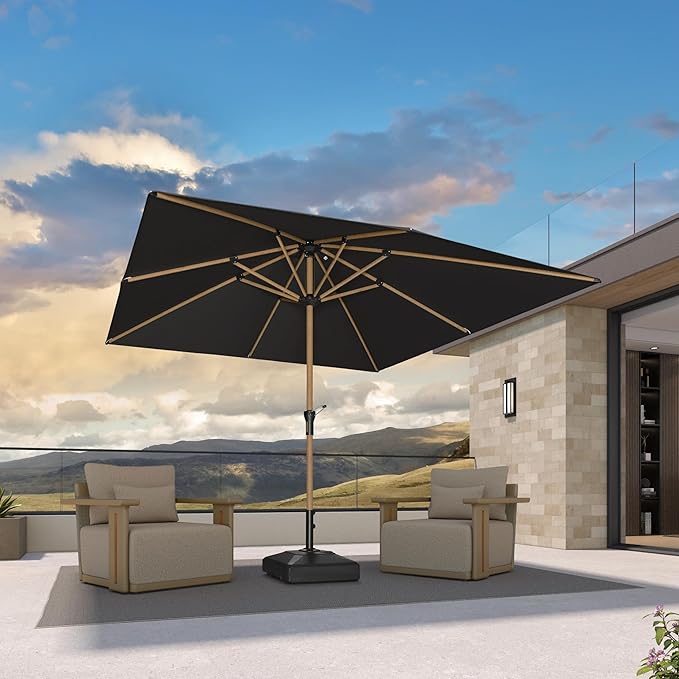 PURPLE LEAF 10' x 10' Square Patio Umbrella Outdoor Table Umbrella Aluminum Market Umbrella with 8 Sturdy Ribs & Crank Outdoor Umbrellas for Garden Deck Patio, Black