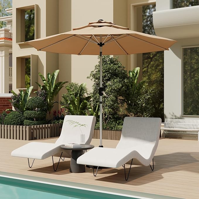 9FT 3-Tier Aluminum Outdoor Patio Umbrella, Fade-Resistant Market Umbrella with Push Button Tilt Function, 8 Sturdy All-Aluminum Ribs for Gardens, Patios, Backyards & Pools