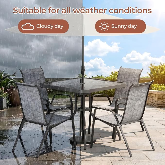 TLSUNNY Patio Dining Set 5 Pieces, All Weather Outdoor Furniture W/30"X 30" Table and 4 Stackable Textilene Chairs, Metal Table and Chairs for Lawn, Garden, Poolside, Backyard (Umbrella not Included)