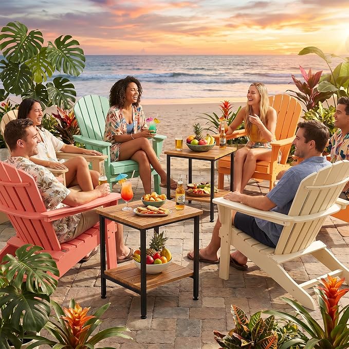 Small Outdoor Side Table with Storage, for Garden, Brown | Outdoor End Tables for Patio, Low Maintenance, Weather Resistant, for Pool, Beach, Porch, Deck, Indoor or Outdoor