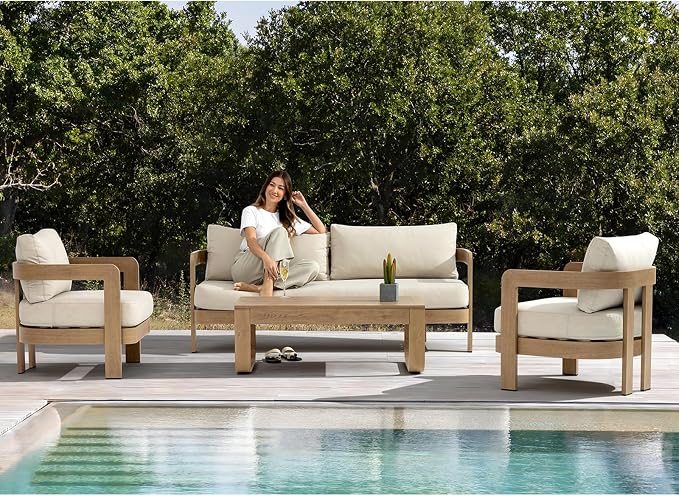 4 Piece Patio Furniture Set Aluminum Outdoor Conversation Sofa Set with Water Resistant Thick Cushions Outdoor Lounge Furniture for Patio, Balcony, Deck, Poolside