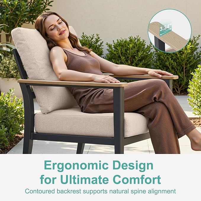 4-Seat Outdoor Patio Furniture Set Aluminum Sectional Sofa Set, Patio Conversation Set with High Backrest & Thickened Cushions for Garden, Backyard, Poolside, Sand
