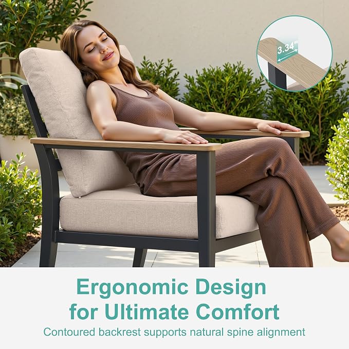 Aluminum Outdoor Patio Furniture Set with Swivel Rocking Chair 7-Seat, Patio Conversation Set Sectional Furniture Set with High Backrest & Thickened Cushions for Backyard, Sand
