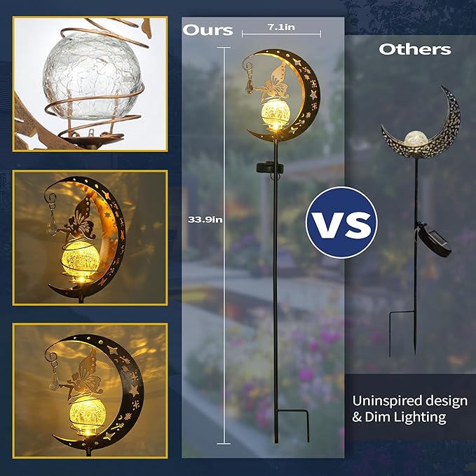 Moon Solar Lights Outdoor Waterproof Metal Fairy Moon Solar Lanterns for Garden, Patio, Yard, Gift for Women, Mom, Family Solar Powered, Durable, Garden Decor Figurine Lights