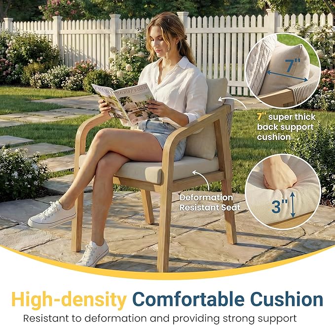 Wisteria Lane 9 Pieces Acacia Outdoor Patio Table and Chairs Set for 8, Patio Outdoor Dining Table Set with Cushion, Modern Outdoor Patio Table Set for Lawn Backyard Garden Deck, Beige