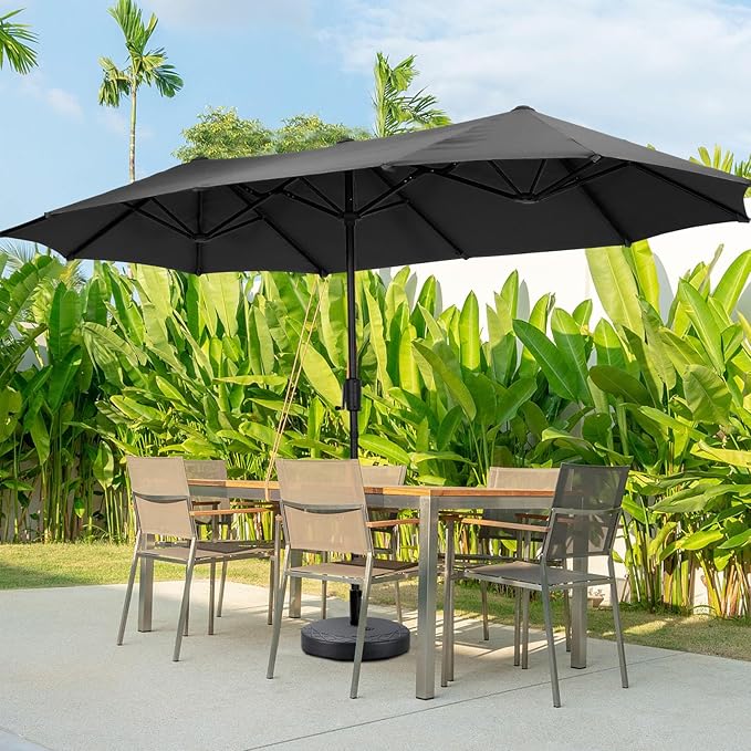 13Ft Large Patio Umbrella with Base Outdoor Double-Sided Market Extra Large Table Umbrella Easy Crank for Yard, Poolside, Deck-Black