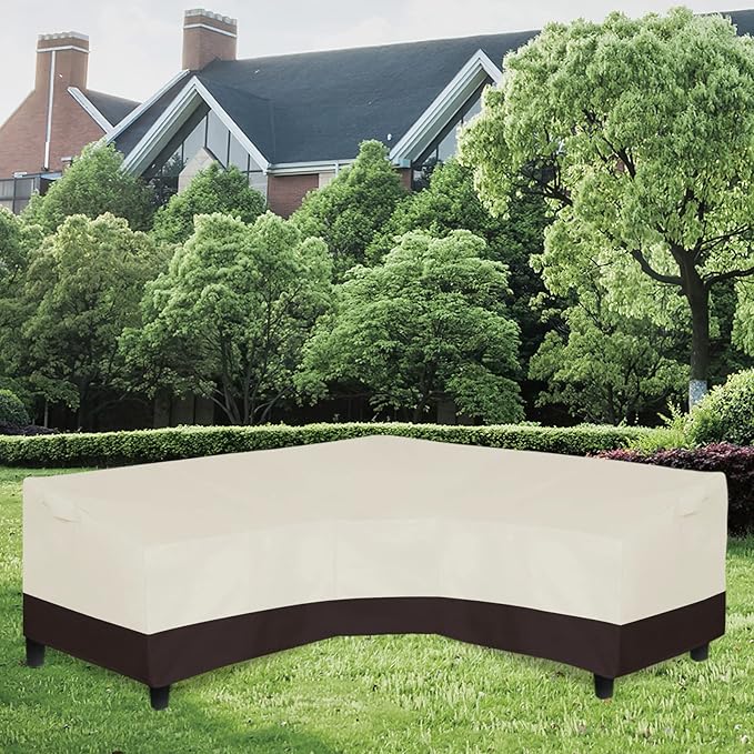 Easy-Going Patio V-Shaped Sectional Sofa Cover, Waterproof Outdoor Sectional Cover, Heavy Duty Garden Furniture Cover with Air Vent 118" L (on Each Side) x 33.5" D x 31" H, Beige/Dark Brown