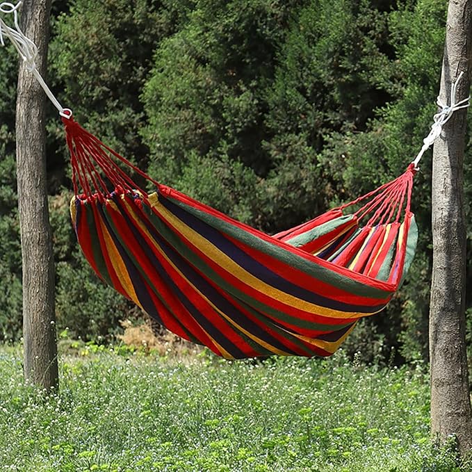 MAVIS LAVEN Portable Hammock, Polyester Cotton Single Double Hammock with Anti Rollover Design for Camping Outdoor Indoor Patio Backyard (Red)