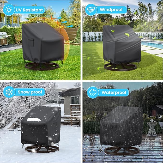 Swivel Patio Chair Covers, 2 Pack Waterproof Outdoor Rocking Chair Covers, Lawn Patio Furniture Covers, Heavy Duty Lounge Chair Cover, 33" W×37" D×38.5" H, Black