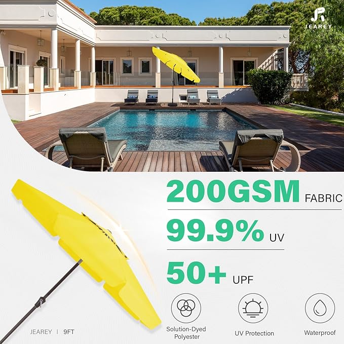 JEAREY 9' 2-Tiers Patio Umbrellas Outdoor Market Table Umbrella w/Push Button Tilt/Crank, 8 Sturdy Ribs, UV Protection Waterproof Sunproof(Yellow)