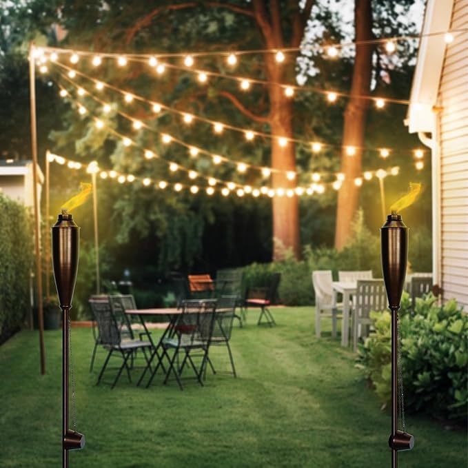 Garden Torches for Outside -Deco Home Pack of 4 Metal Garden Torches Citronella Oil for Outdoor Ambiance - Decorative and Functional Citronella Torches for Patio, Lawn, and Backyard- Bronze
