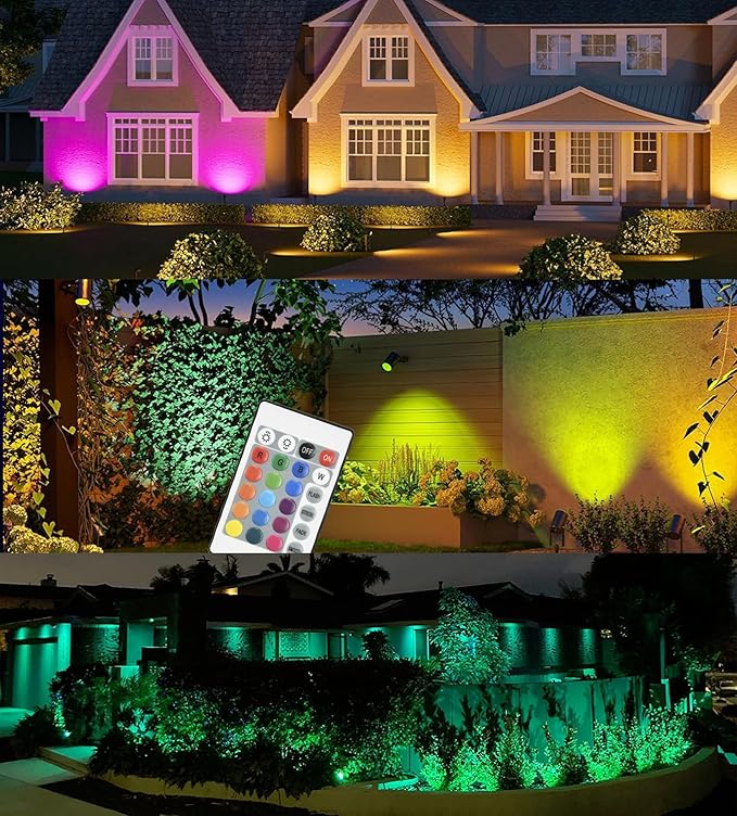 Low Voltage Landscape Lights Color Changing RGB 5W DC12V LED Landscape Lighting Outdoor Waterproof Spotlight Remote Control for Garden Pathway Christmas Decorative Light(1, Multi-Colored)