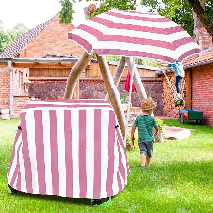 Kids Water Table Umbrella and Cover, Heavy-Duty 600D Waterproof Anti-UV Dustproof Water Table Cover with Umbrella, Compatible with Step2 Rain Showers Splash Pond Water Table, Pink
