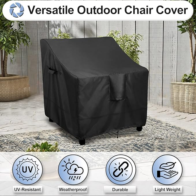 OutdoorLines Outdoor Waterproof Furniture Chair Cover - UV-Resistant Patio Lawn Chair Covers for Outdoor Furniture Windproof Heavy Duty Chair Covering, 1 Pack, 33.5Wx31.5Dx36H Inches, Black