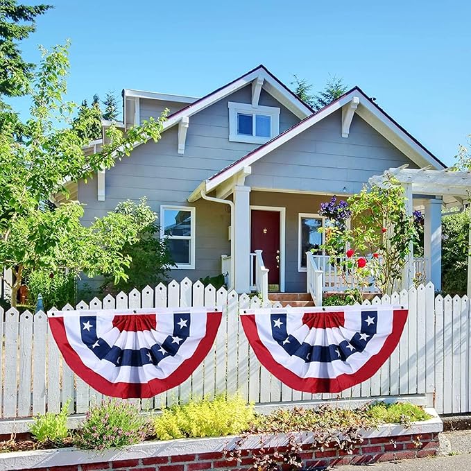 American Flag Bunting Patriotic Pleated Fan Flag USA Flags with Brass Grommets and Zip Ties for 4th of July Memorial Day Decoration Outdoor (8, 2x4 Feet)